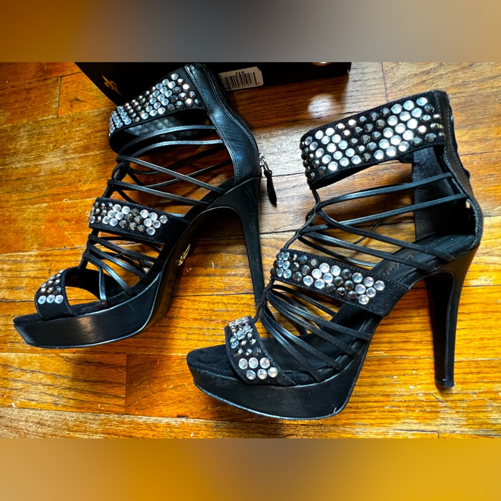 Pour La Victoire Strappy Leather Bejeweled ankle booties